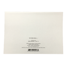 Load image into Gallery viewer, Back of holiday card with artwork title, artist name, company info, and barcode.