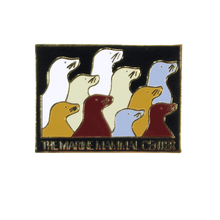 Load image into Gallery viewer, Rectangular lapel pin with 10 sea lion profiles in white, gray, tan, and brown. Text "THE MARINE MAMMAL CENTER" below.