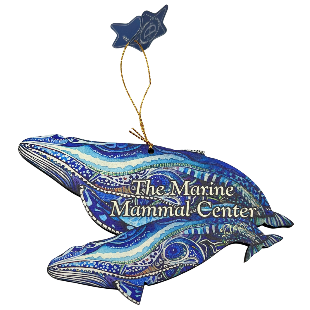 Illustrated Humpback Whales Wooden Ornament