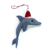 Load image into Gallery viewer, Dolphin in Santa Hat Wool Felt Ornament
