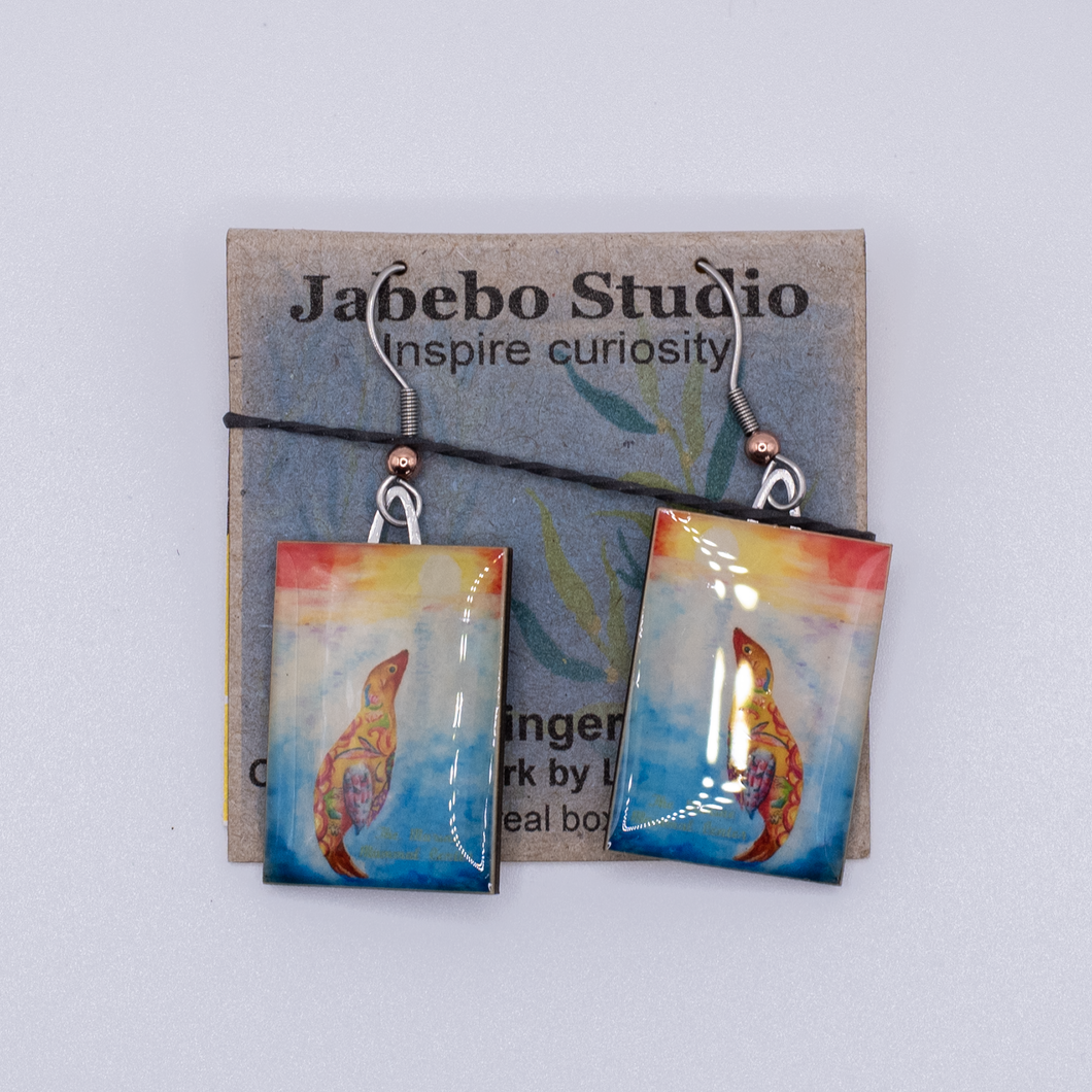 Cereal Box Sea Lion Recycled Rectangular Earrings