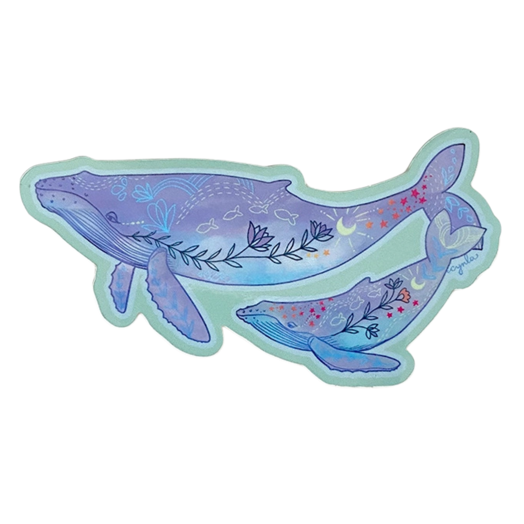 Floral Whale and Baby Vinyl Sticker