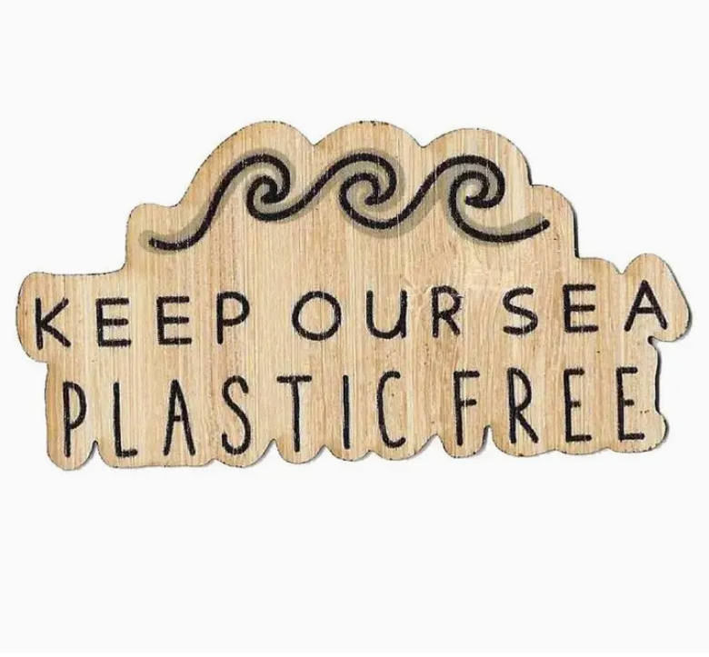 Keep Our Sea Plastic Free Bamboo Wood Sticker