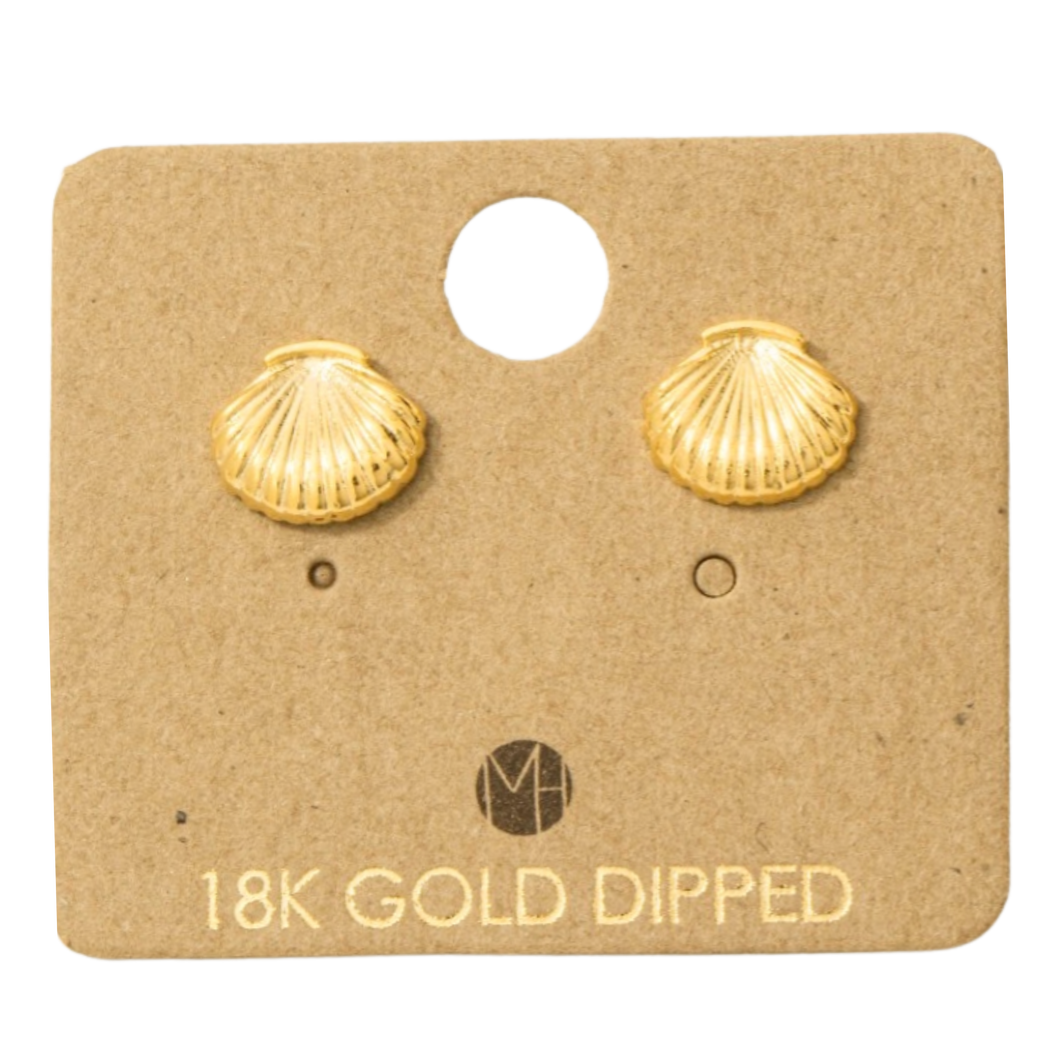 Gold Dipped Clam Shell Stud Earrings