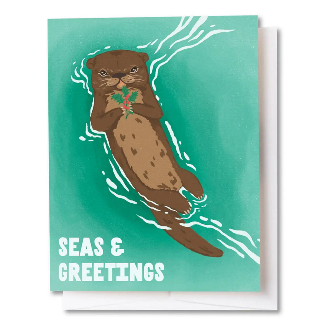 Sea Otter Seas and Greetings Holiday Card