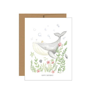 Whale With Crown Birthday Greeting Card