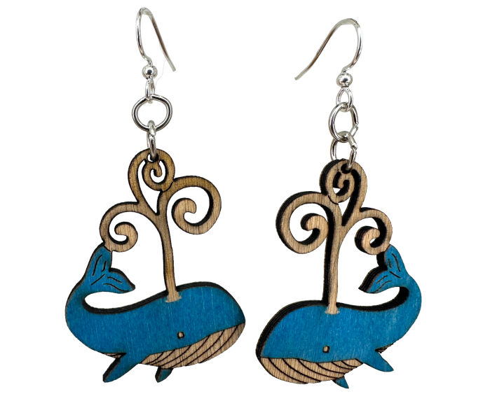 Spouting Whale Wood Earrings