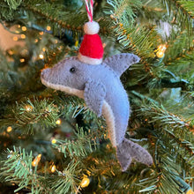 Load image into Gallery viewer, Dolphin in Santa Hat Wool Felt Ornament
