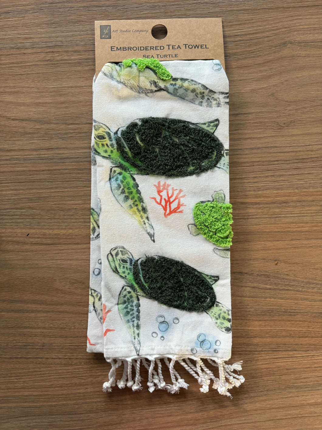 Sea Turtle Embroidered Tea Towel