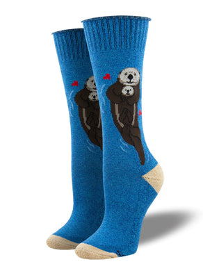 blue socks with otter and pup design