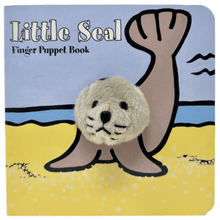 Load image into Gallery viewer, Square finger puppet &#39;Little Seal&#39; book with circular, fabric seal face in the middle.
