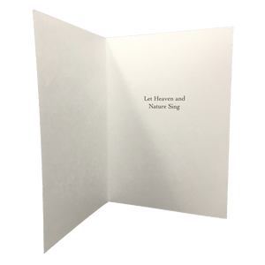 Open holiday card with text "Let Heaven and Nature Sing"