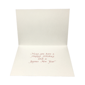 Open card with message "May you have a Happy Holiday and a Joyous New Year"