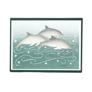Box of holiday cards with 3 dolphins against green-blue background on cover.