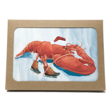 Load image into Gallery viewer, Box of holiday cards with lobster wearing Santa hat and boots on cover.
