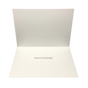 Open card with message "Season's Greetings!"