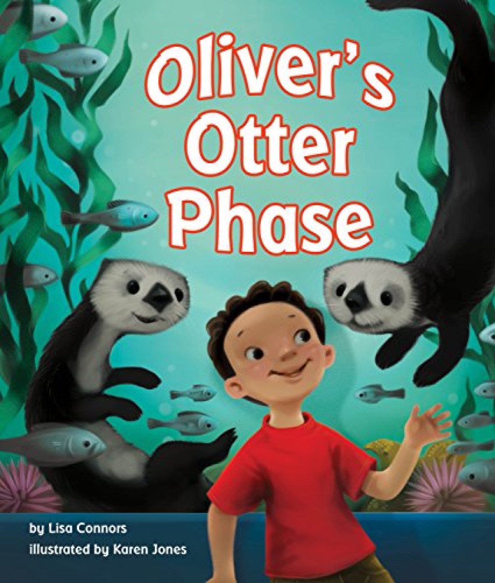 Oliver's Otter Phase book cover, depicting cartoon otters interacting with a boy through an aquarium window.