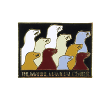 Load image into Gallery viewer, Rectangular lapel pin with 10 sea lion profiles in white, gray, tan, and brown. Text &quot;THE MARINE MAMMAL CENTER&quot; below.
