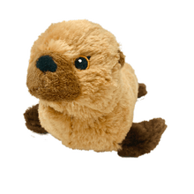 Load image into Gallery viewer, Plush sea lion with light brown fur on the body and dark brown fur on the flippers and ears.  Black thread embroidered eyes.
