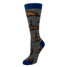 Load image into Gallery viewer, Grey elephant seal socks on foot mannequin
