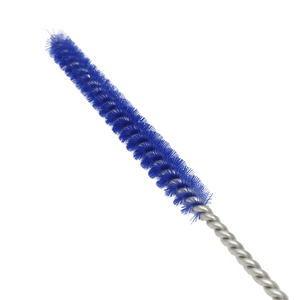 Blue scrub tip of a straw brush.