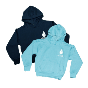 Two hoodies, navy blue and turquoise in color, with the white TMMC logo on the upper left chest.