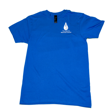 Royal blue t-shirt with Marine Mammal Center logo in white over left chest