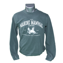 Load image into Gallery viewer, Spruce green long-sleeve t-shirt on gray mannequin bust
