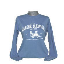 Load image into Gallery viewer, Blue long-sleeve sea lion shirt on fitted cut mannequin bust
